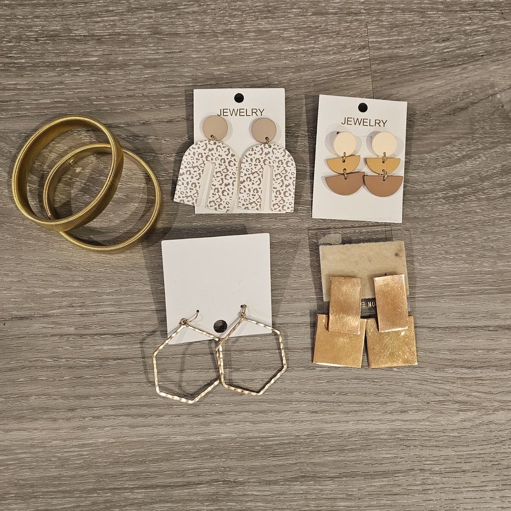 Gold Tone Geometric and Statement Earrings Set - Women Jewelry